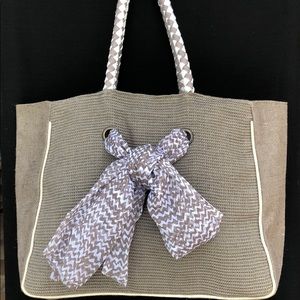 Large Taupe Jute Tote Bag with Braided Rope Handle